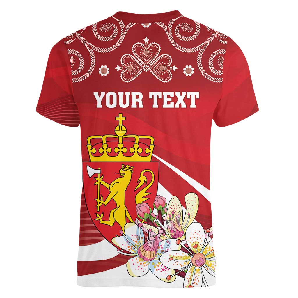 Personalized Norway Constitution Day Women V-Neck T-Shirt Norwegian Lion Pyramidal Saxifrage