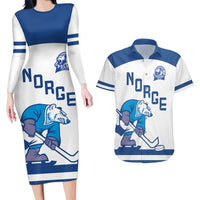 Custom Norway Hockey Couples Matching Long Sleeve Bodycon Dress and Hawaiian Shirt Norge Polar Bears