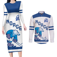 Custom Norway Hockey Couples Matching Long Sleeve Bodycon Dress and Long Sleeve Button Shirt Norge Polar Bears