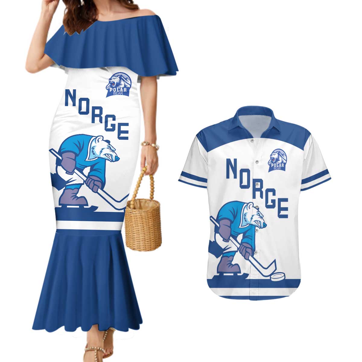 Custom Norway Hockey Couples Matching Mermaid Dress and Hawaiian Shirt Norge Polar Bears