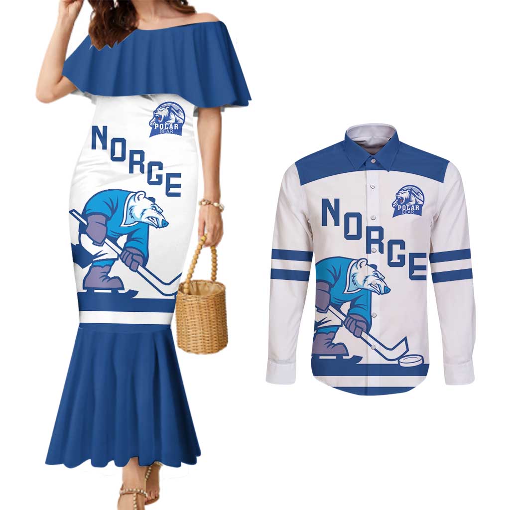 Custom Norway Hockey Couples Matching Mermaid Dress and Long Sleeve Button Shirt Norge Polar Bears
