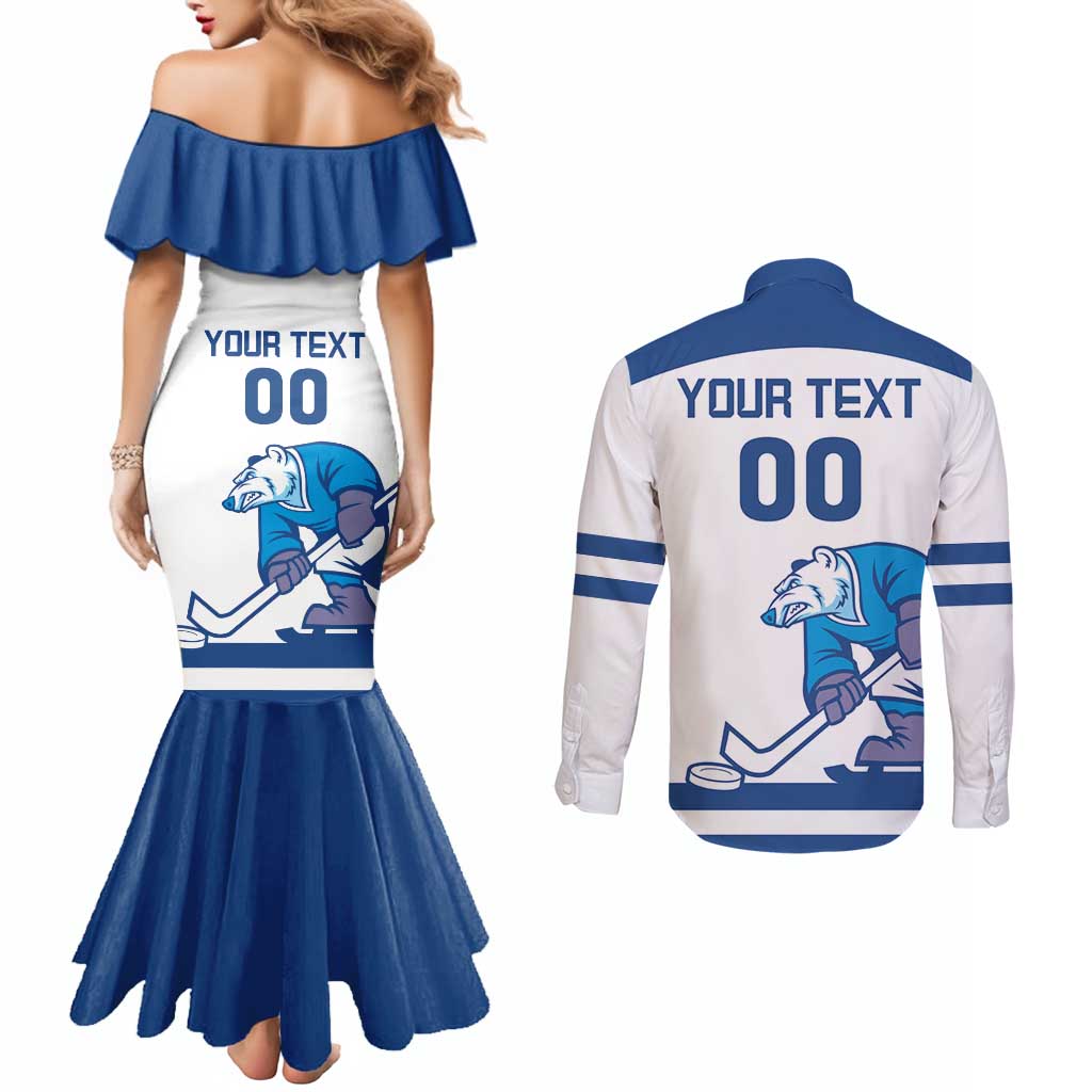 Custom Norway Hockey Couples Matching Mermaid Dress and Long Sleeve Button Shirt Norge Polar Bears