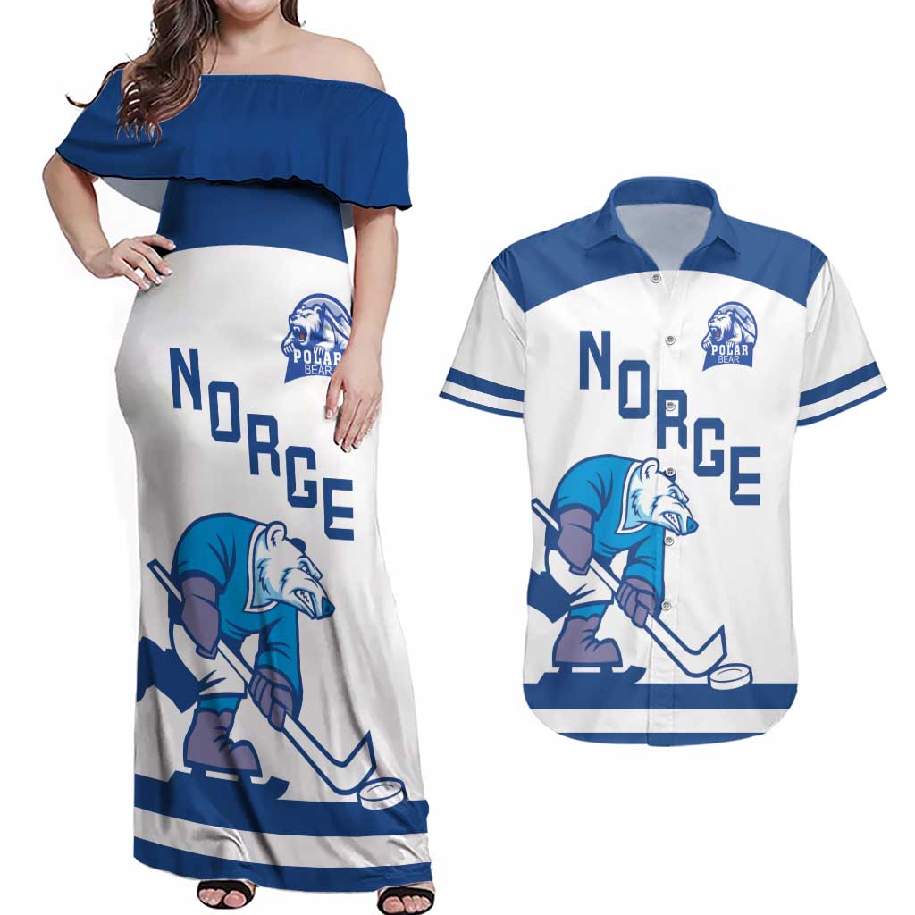 Custom Norway Hockey Couples Matching Off Shoulder Maxi Dress and Hawaiian Shirt Norge Polar Bears