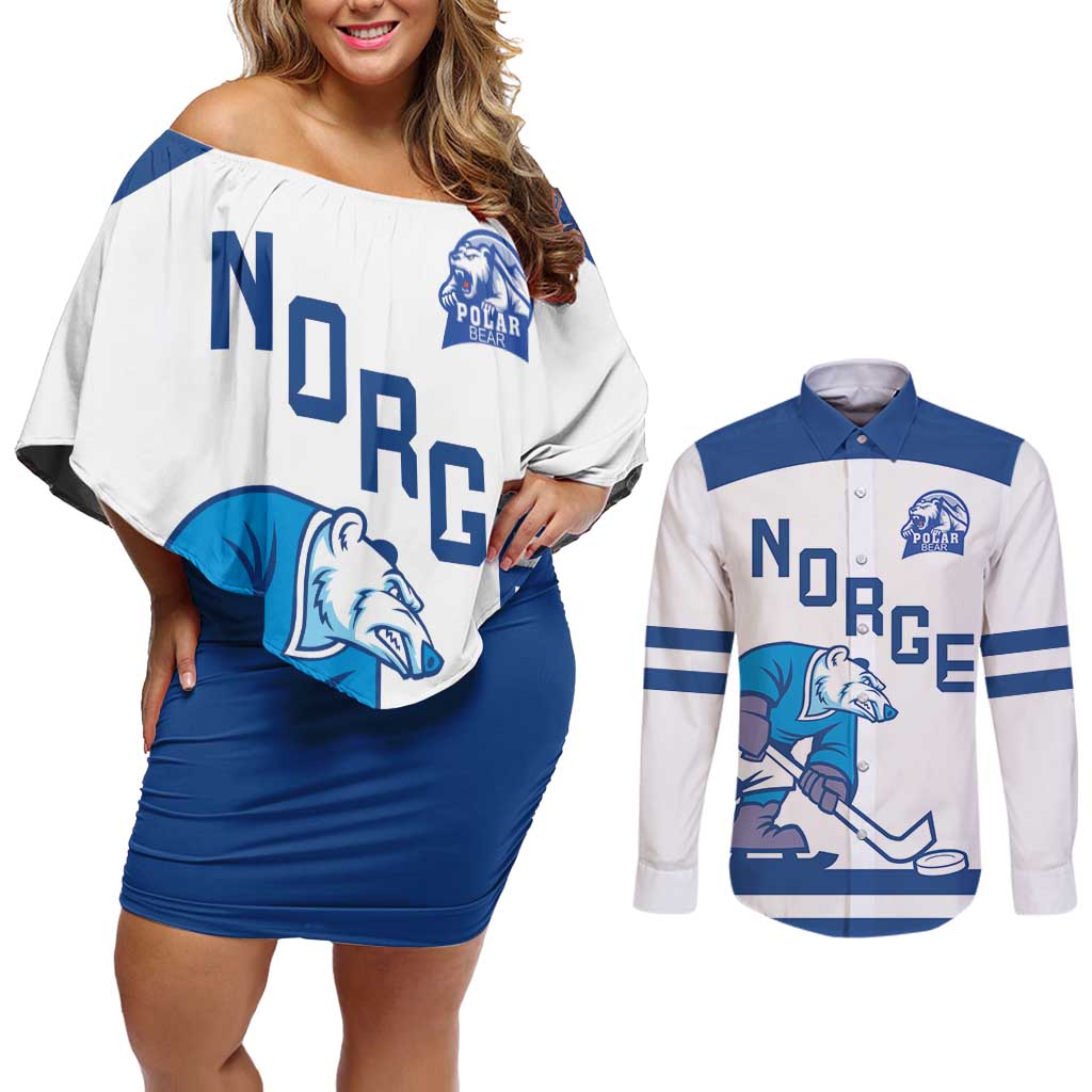 Custom Norway Hockey Couples Matching Off Shoulder Short Dress and Long Sleeve Button Shirt Norge Polar Bears