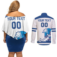 Custom Norway Hockey Couples Matching Off Shoulder Short Dress and Long Sleeve Button Shirt Norge Polar Bears