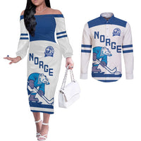 Custom Norway Hockey Couples Matching Off The Shoulder Long Sleeve Dress and Long Sleeve Button Shirt Norge Polar Bears