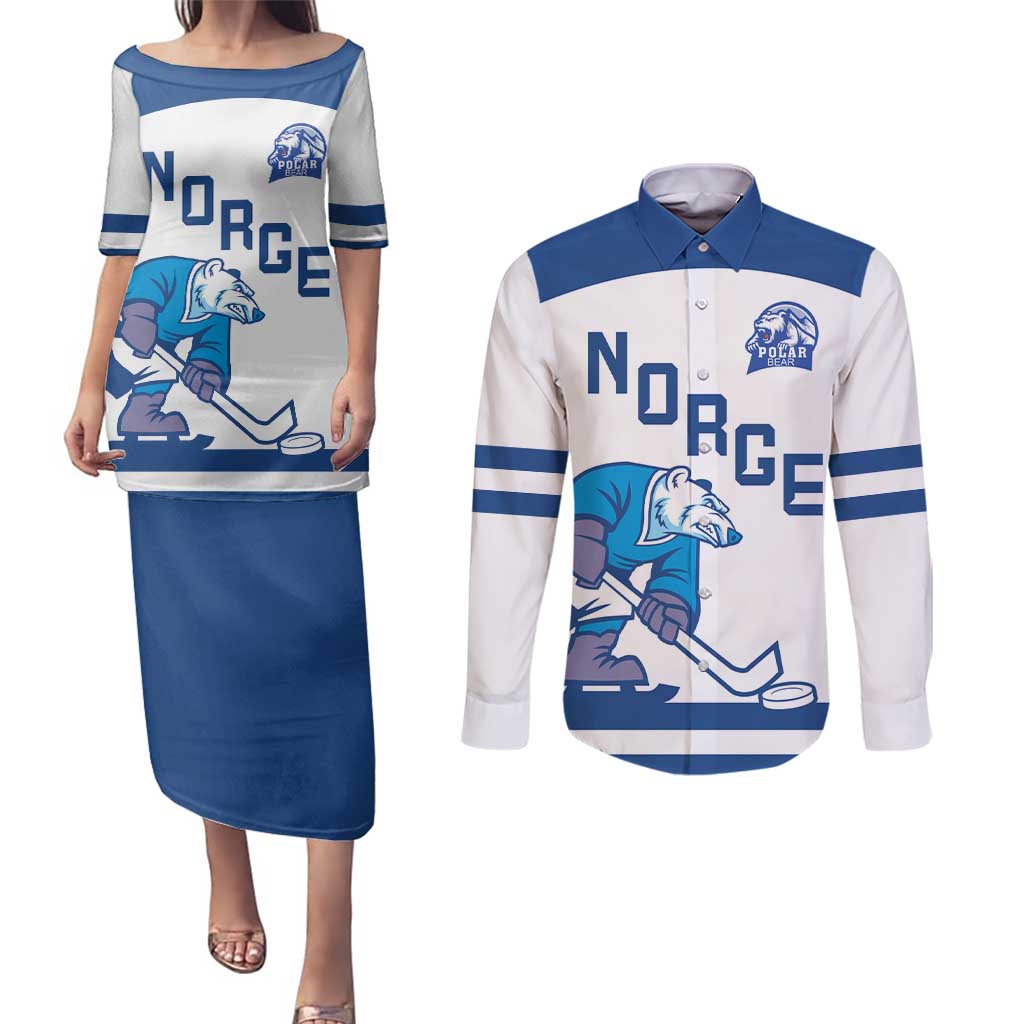 Custom Norway Hockey Couples Matching Puletasi and Long Sleeve Button Shirt Norge Polar Bears