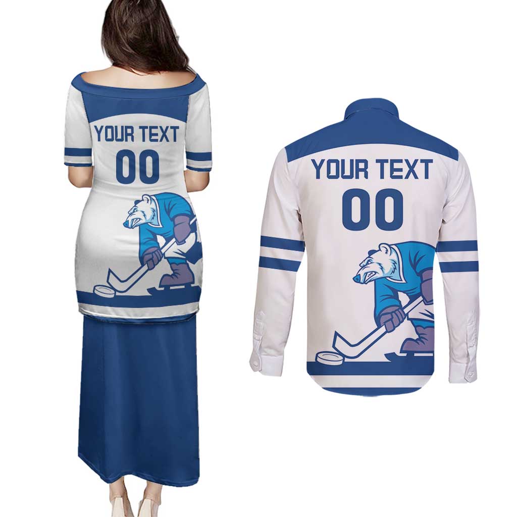 Custom Norway Hockey Couples Matching Puletasi and Long Sleeve Button Shirt Norge Polar Bears