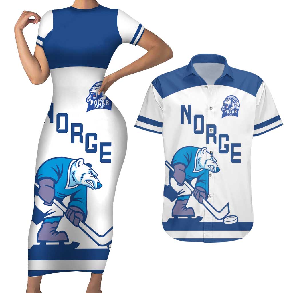 Custom Norway Hockey Couples Matching Short Sleeve Bodycon Dress and Hawaiian Shirt Norge Polar Bears