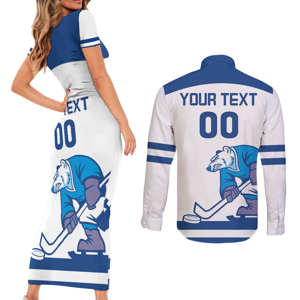 Custom Norway Hockey Couples Matching Short Sleeve Bodycon Dress and Long Sleeve Button Shirt Norge Polar Bears