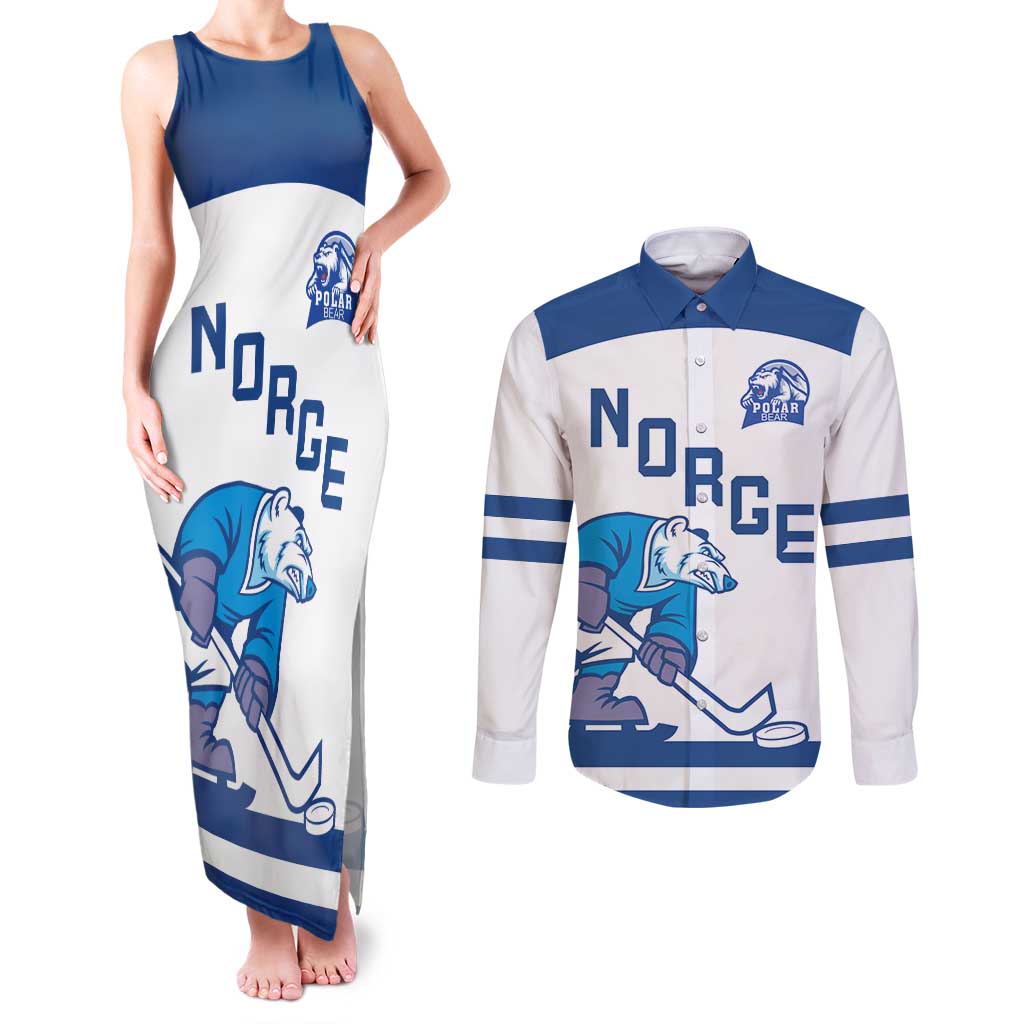 Custom Norway Hockey Couples Matching Tank Maxi Dress and Long Sleeve Button Shirt Norge Polar Bears