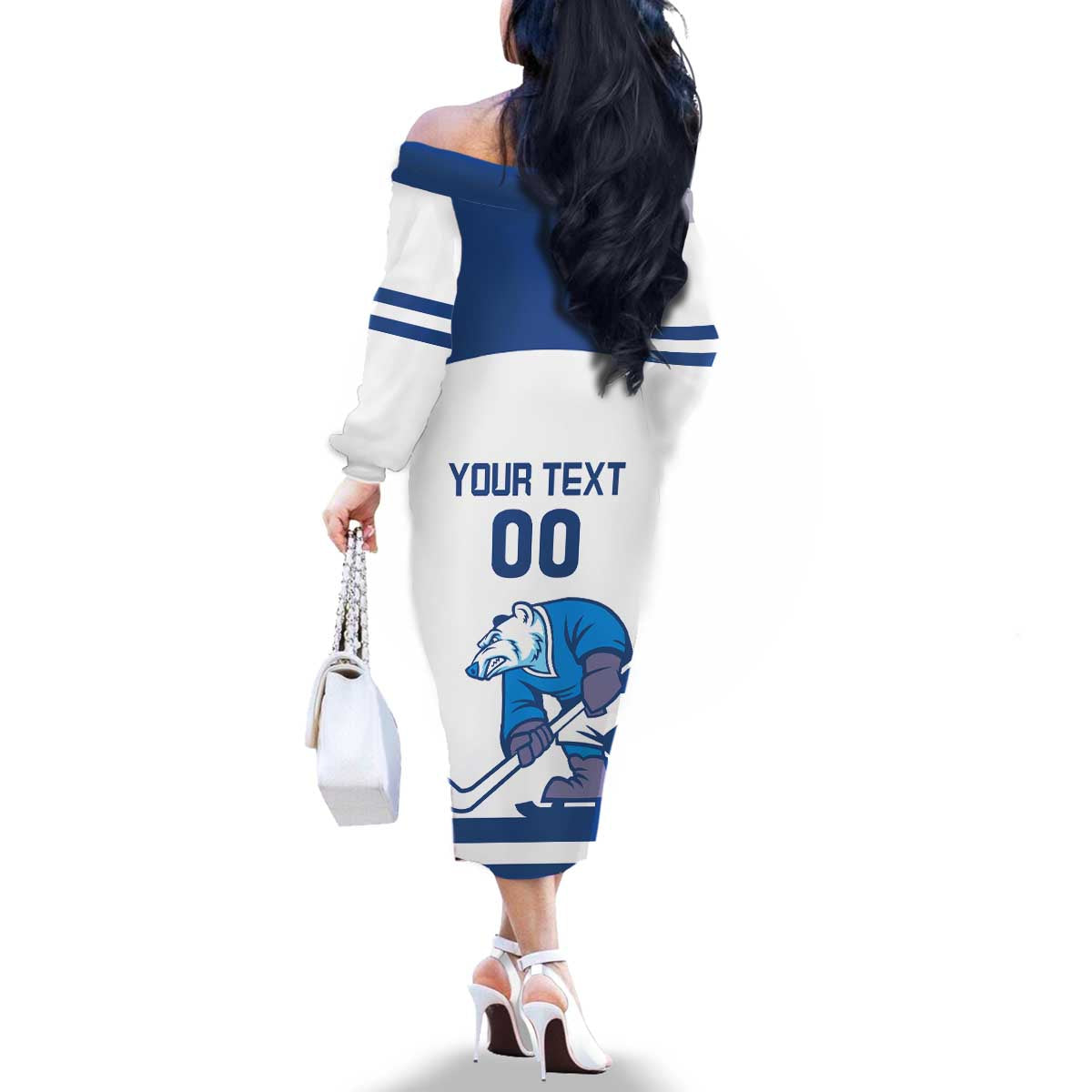 Custom Norway Hockey Family Matching Off The Shoulder Long Sleeve Dress and Hawaiian Shirt Norge Polar Bears