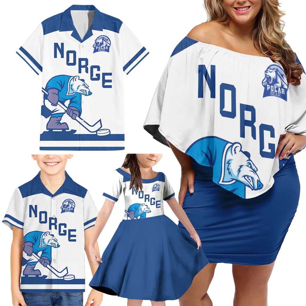 Custom Norway Hockey Family Matching Off Shoulder Short Dress and Hawaiian Shirt Norge Polar Bears