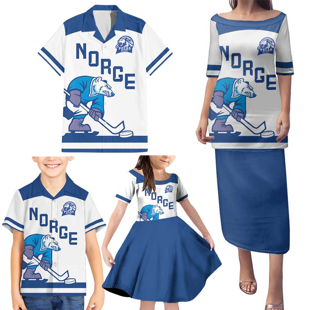 Custom Norway Hockey Family Matching Puletasi and Hawaiian Shirt Norge Polar Bears