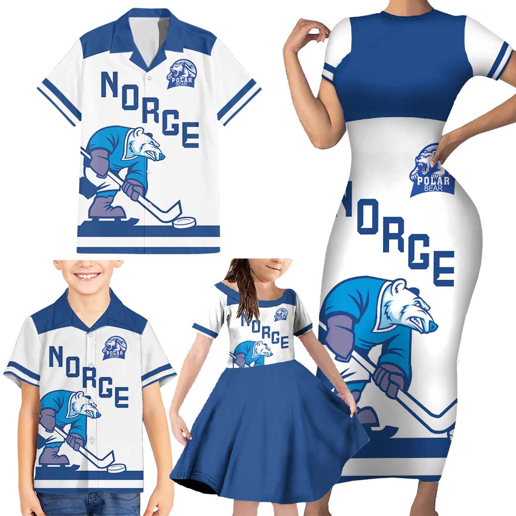 Custom Norway Hockey Family Matching Short Sleeve Bodycon Dress and Hawaiian Shirt Norge Polar Bears