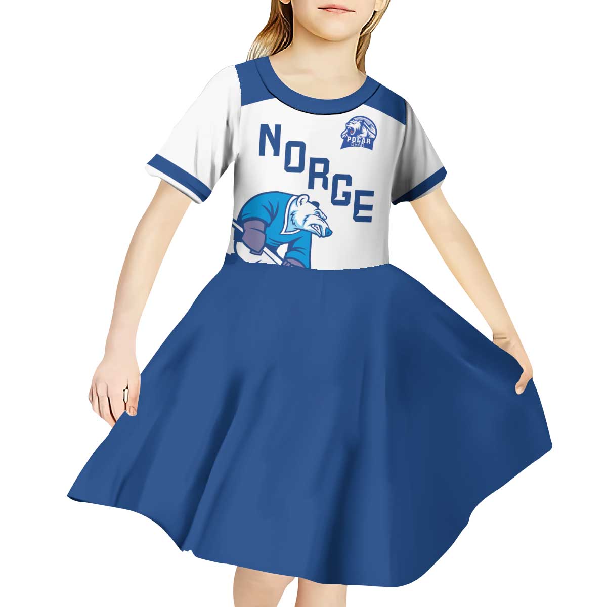 Custom Norway Hockey Kid Short Sleeve Dress Norge Polar Bears