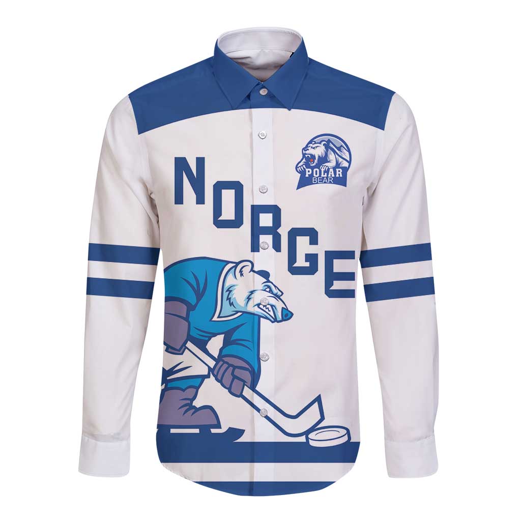Custom Norway Hockey Long Sleeve Button Shirt Norge Polar Bears
