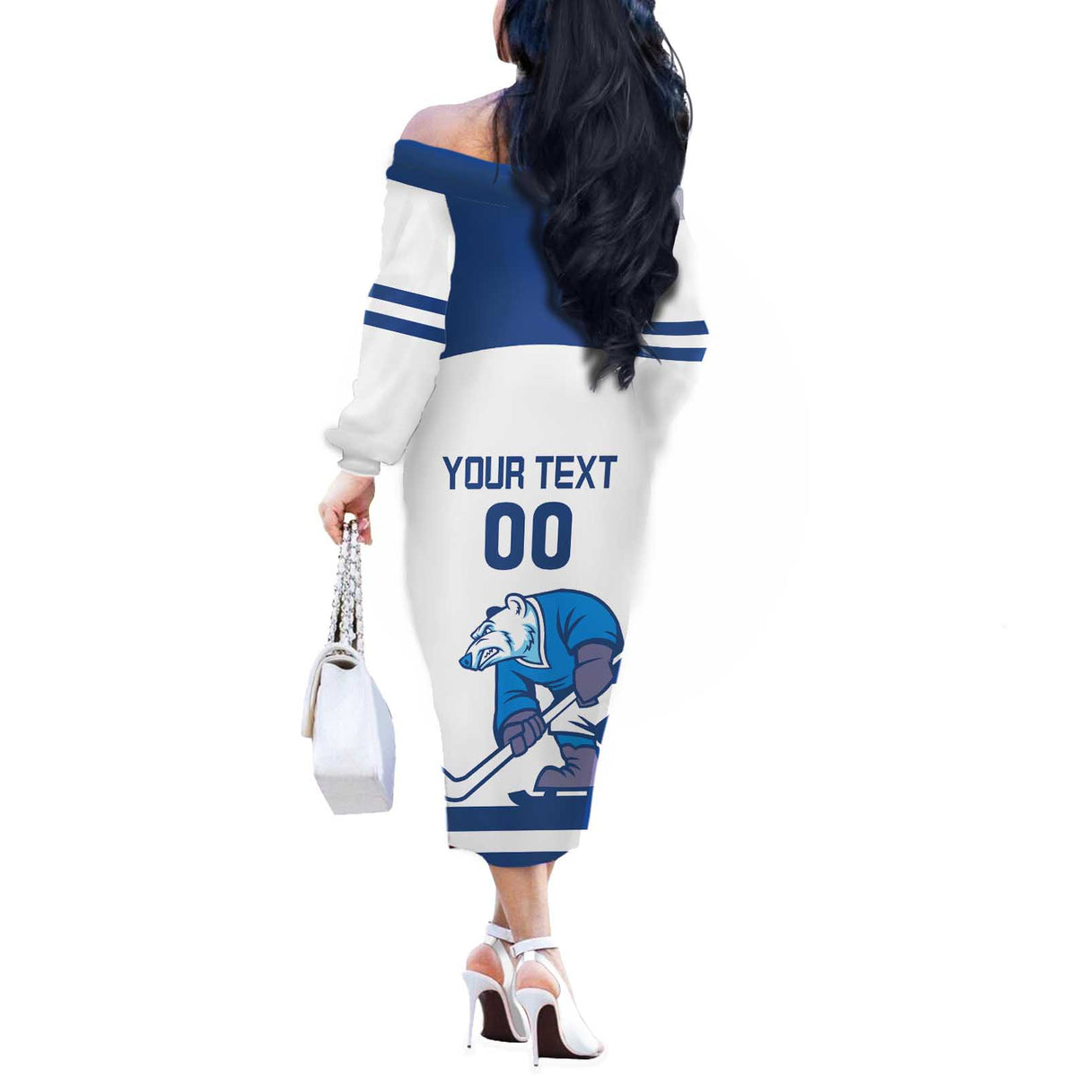 Custom Norway Hockey Off The Shoulder Long Sleeve Dress Norge Polar Bears