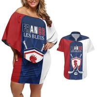 Custom France Hockey Couples Matching Off Shoulder Short Dress and Hawaiian Shirt Les Bleus Go Champions