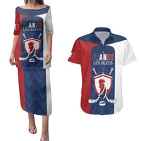 Custom France Hockey Couples Matching Puletasi and Hawaiian Shirt Les Bleus Go Champions