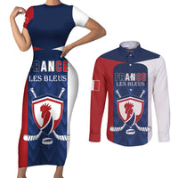 Custom France Hockey Couples Matching Short Sleeve Bodycon Dress and Long Sleeve Button Shirt Les Bleus Go Champions