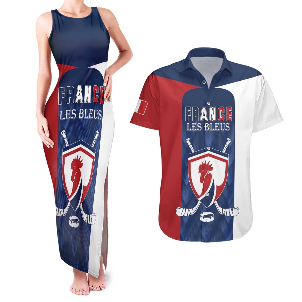 Custom France Hockey Couples Matching Tank Maxi Dress and Hawaiian Shirt Les Bleus Go Champions