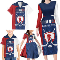 Custom France Hockey Family Matching Long Sleeve Bodycon Dress and Hawaiian Shirt Les Bleus Go Champions