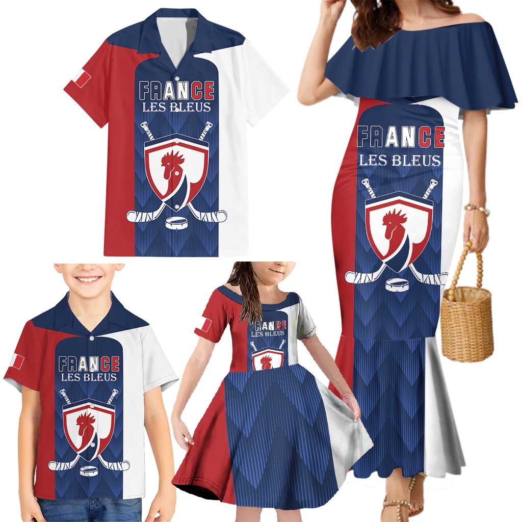 Custom France Hockey Family Matching Mermaid Dress and Hawaiian Shirt Les Bleus Go Champions
