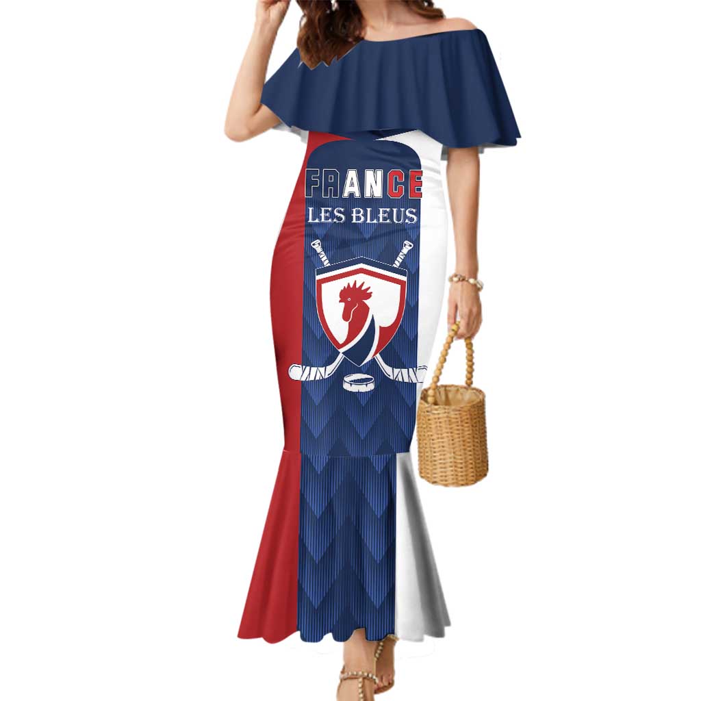 Custom France Hockey Family Matching Mermaid Dress and Hawaiian Shirt Les Bleus Go Champions