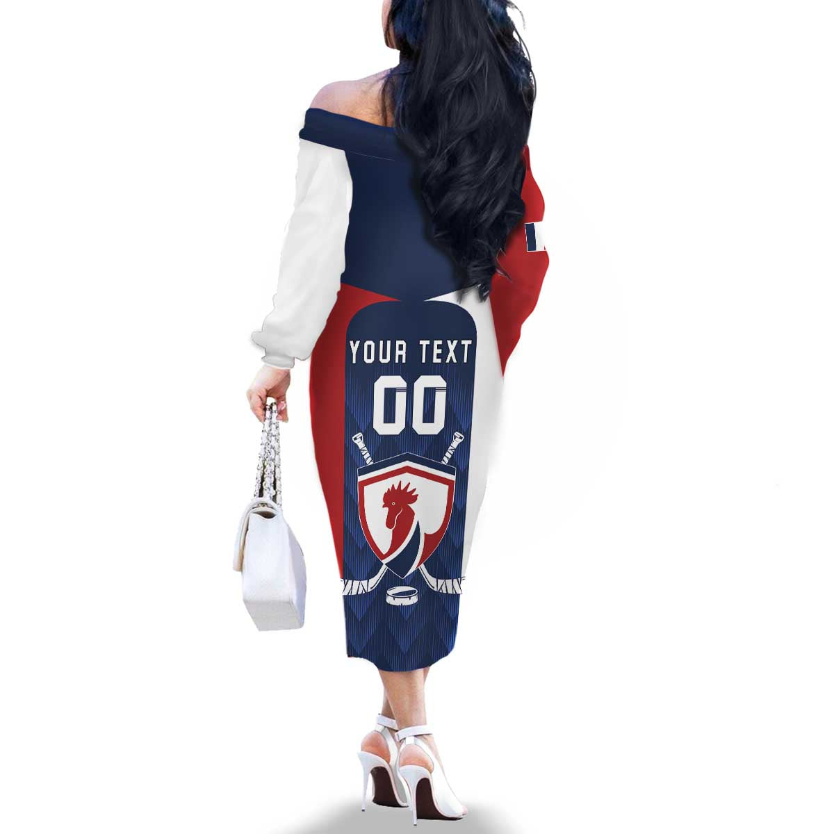 Custom France Hockey Family Matching Off The Shoulder Long Sleeve Dress and Hawaiian Shirt Les Bleus Go Champions