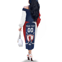 Custom France Hockey Family Matching Off The Shoulder Long Sleeve Dress and Hawaiian Shirt Les Bleus Go Champions