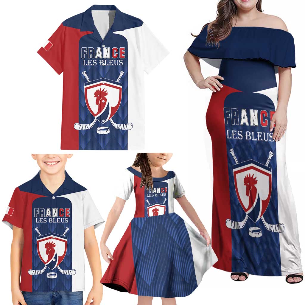 Custom France Hockey Family Matching Off Shoulder Maxi Dress and Hawaiian Shirt Les Bleus Go Champions