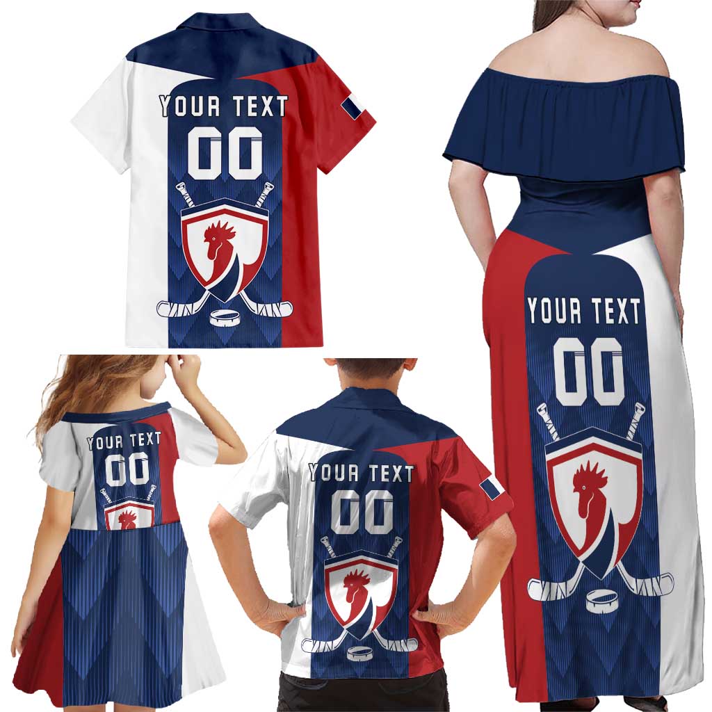 Custom France Hockey Family Matching Off Shoulder Maxi Dress and Hawaiian Shirt Les Bleus Go Champions