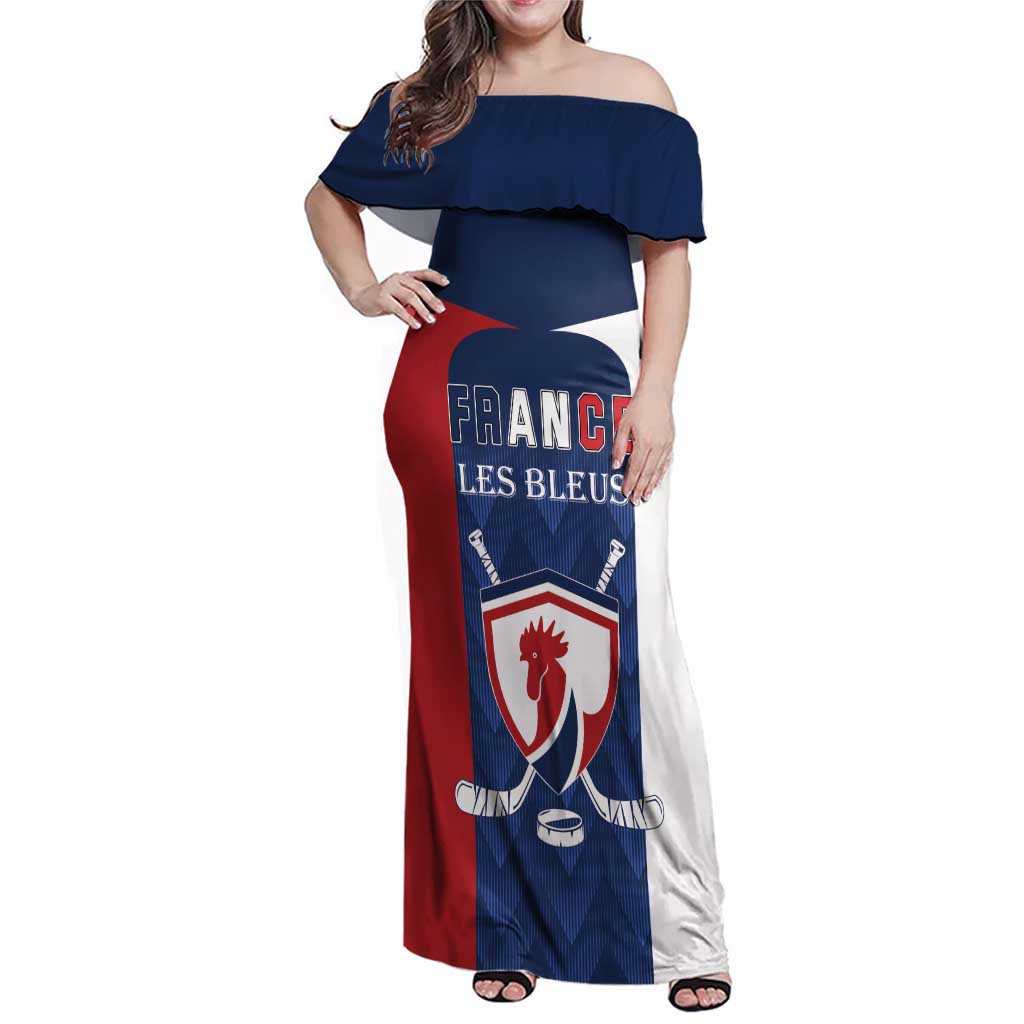 Custom France Hockey Family Matching Off Shoulder Maxi Dress and Hawaiian Shirt Les Bleus Go Champions