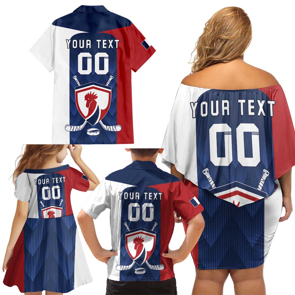 Custom France Hockey Family Matching Off Shoulder Short Dress and Hawaiian Shirt Les Bleus Go Champions