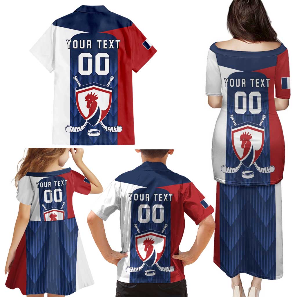 Custom France Hockey Family Matching Puletasi and Hawaiian Shirt Les Bleus Go Champions