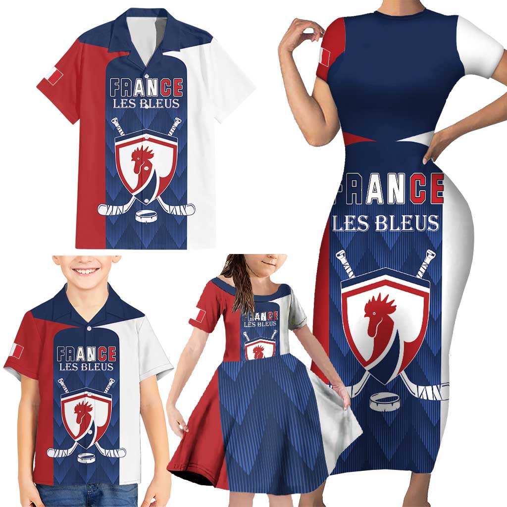 Custom France Hockey Family Matching Short Sleeve Bodycon Dress and Hawaiian Shirt Les Bleus Go Champions