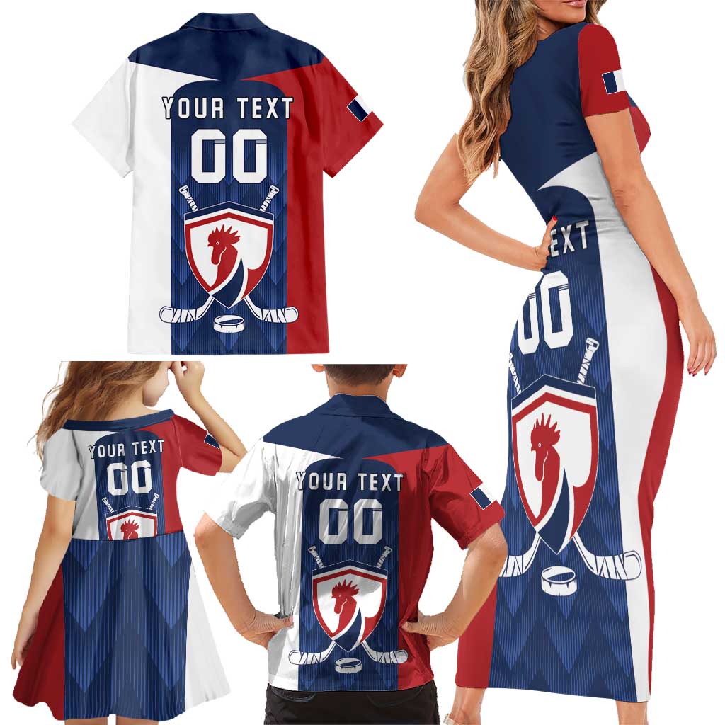 Custom France Hockey Family Matching Short Sleeve Bodycon Dress and Hawaiian Shirt Les Bleus Go Champions