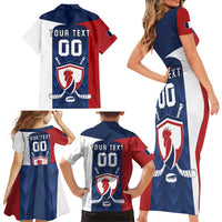 Custom France Hockey Family Matching Short Sleeve Bodycon Dress and Hawaiian Shirt Les Bleus Go Champions