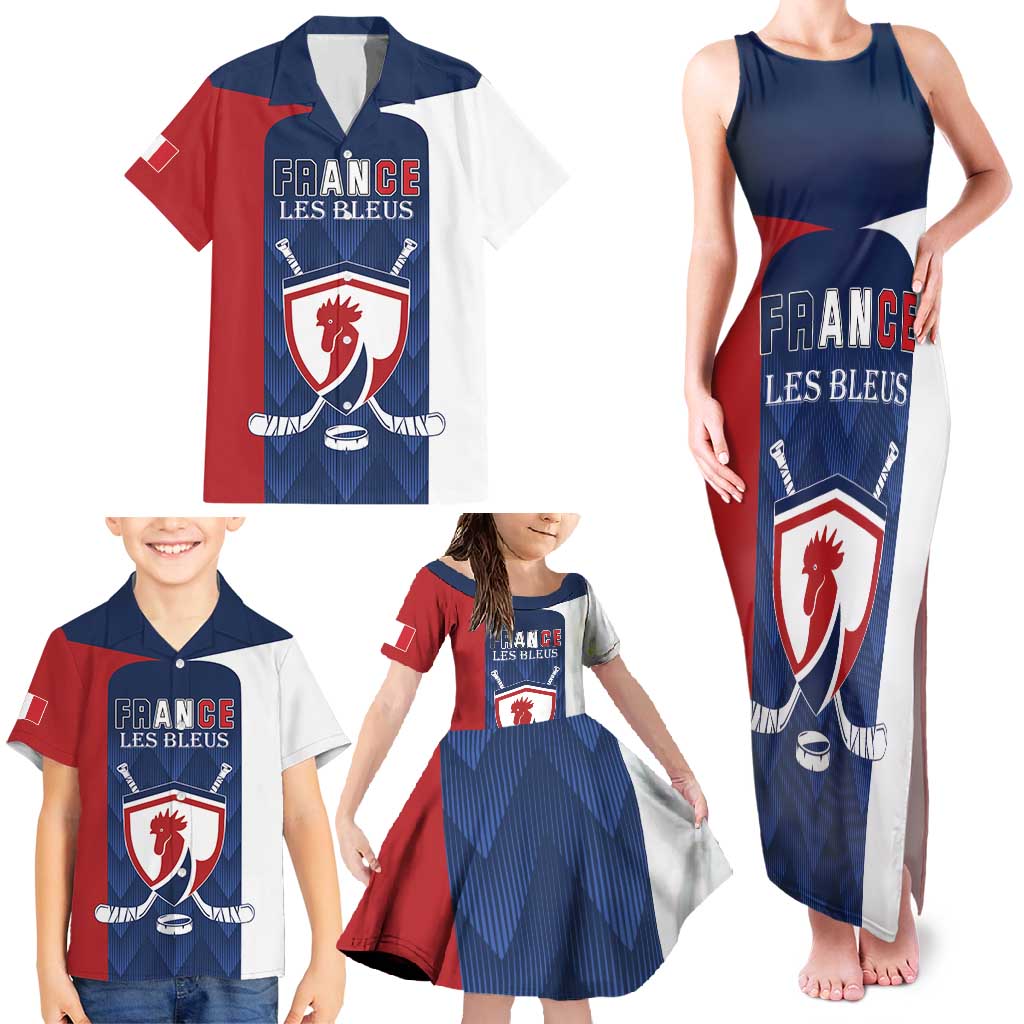 Custom France Hockey Family Matching Tank Maxi Dress and Hawaiian Shirt Les Bleus Go Champions