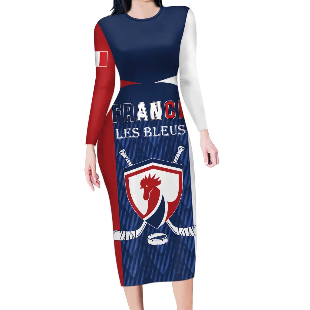 Custom France Hockey Long Sleeve Bodycon Dress Les Bleus Go Champions