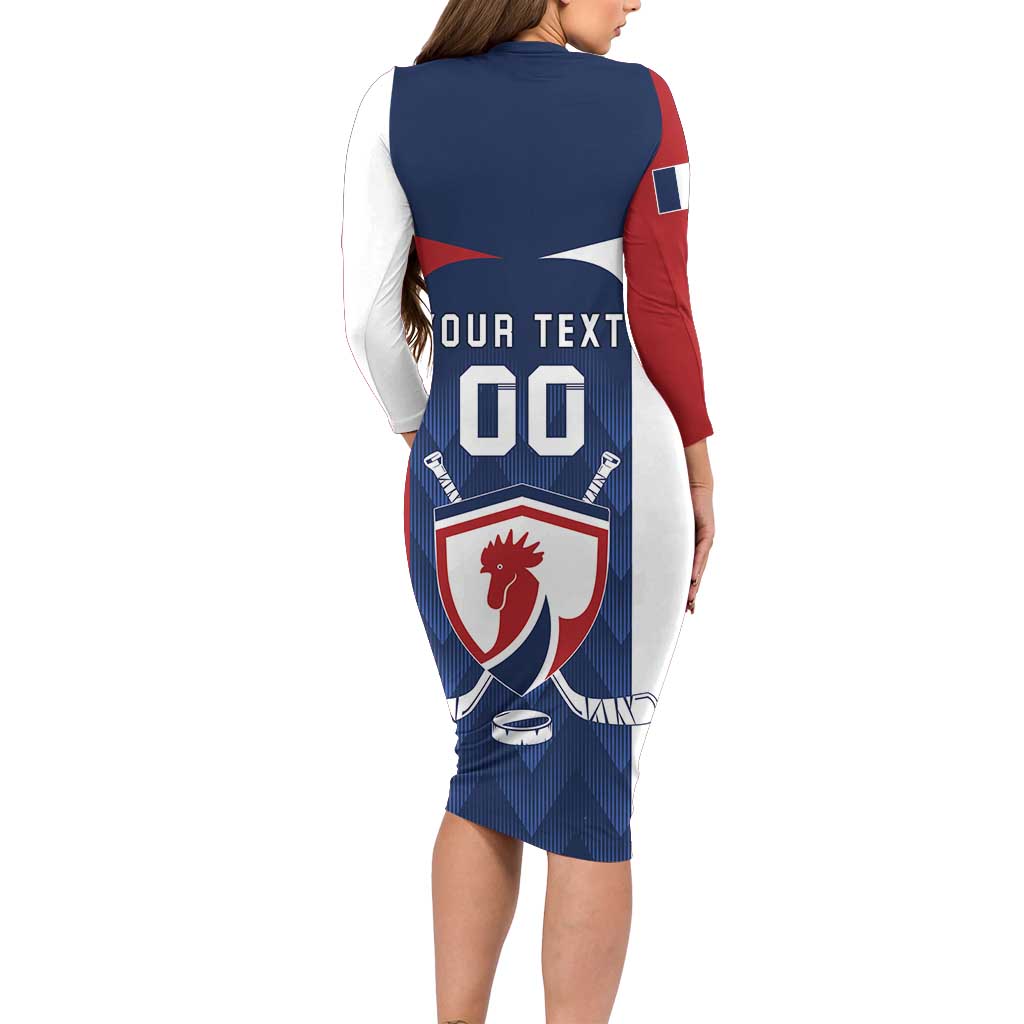 Custom France Hockey Long Sleeve Bodycon Dress Les Bleus Go Champions