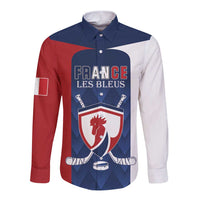 Custom France Hockey Long Sleeve Button Shirt Les Bleus Go Champions