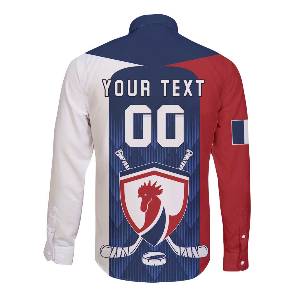 Custom France Hockey Long Sleeve Button Shirt Les Bleus Go Champions