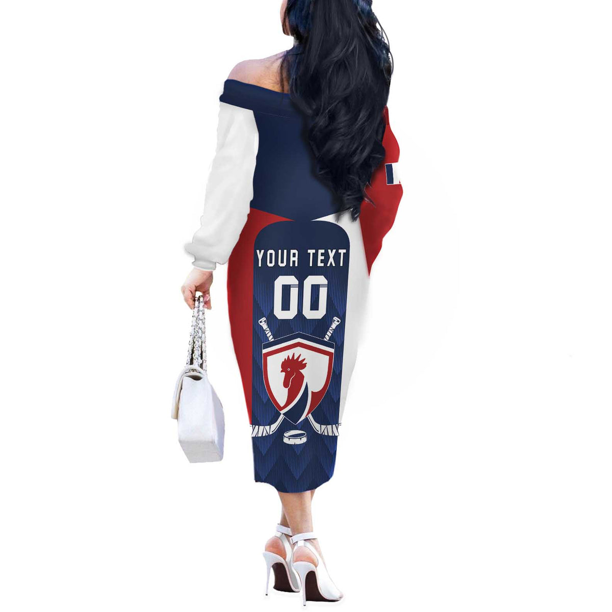 Custom France Hockey Off The Shoulder Long Sleeve Dress Les Bleus Go Champions