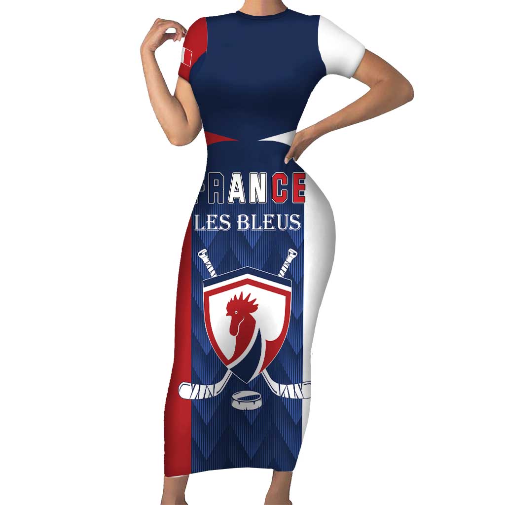 Custom France Hockey Short Sleeve Bodycon Dress Les Bleus Go Champions
