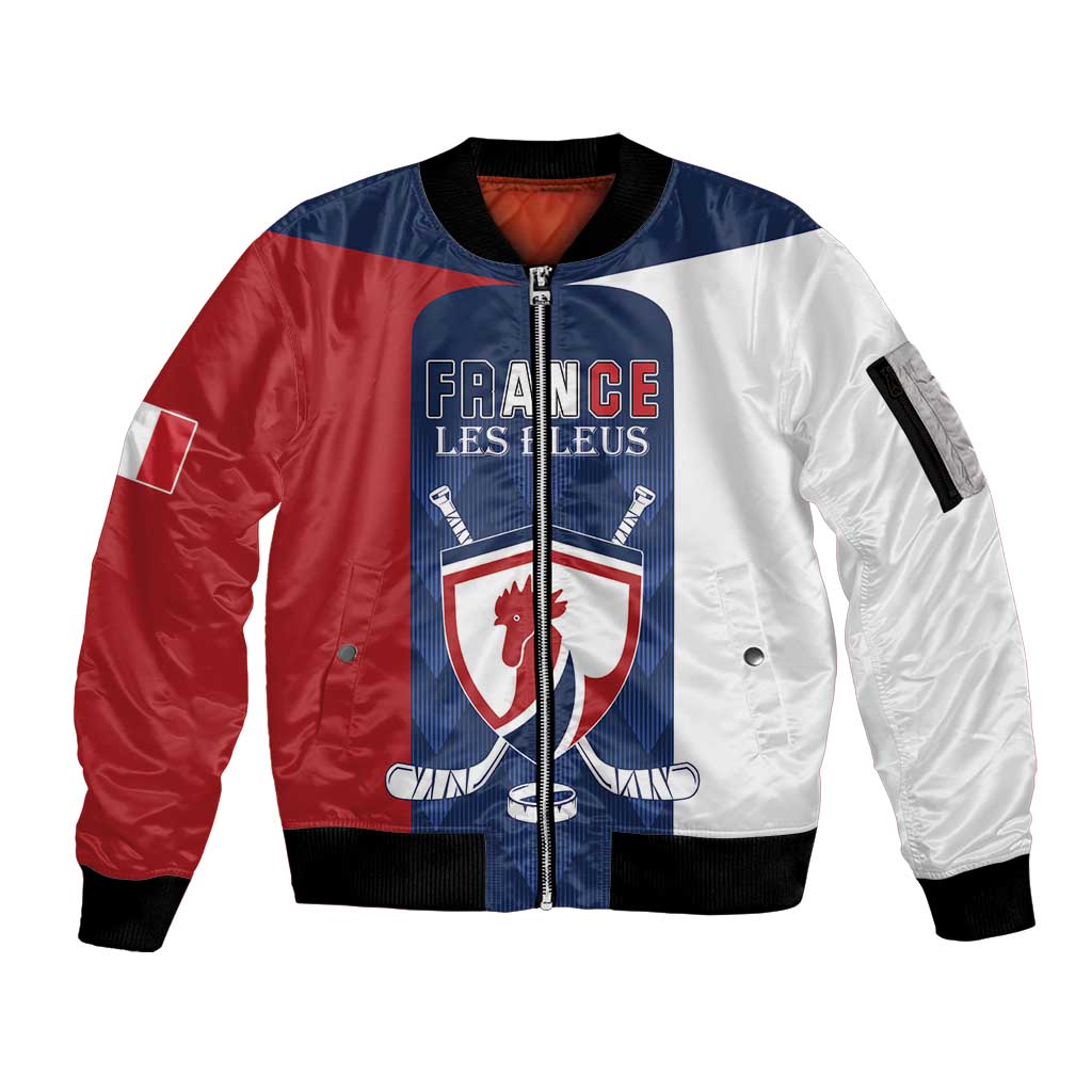 Custom France Hockey Sleeve Zip Bomber Jacket Les Bleus Go Champions