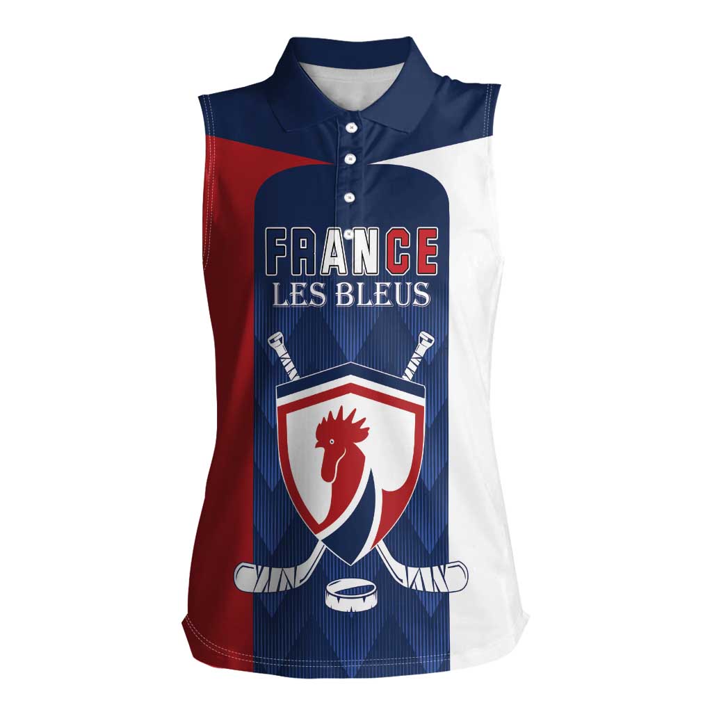 Custom France Hockey Women Sleeveless Polo Shirt Les Bleus Go Champions