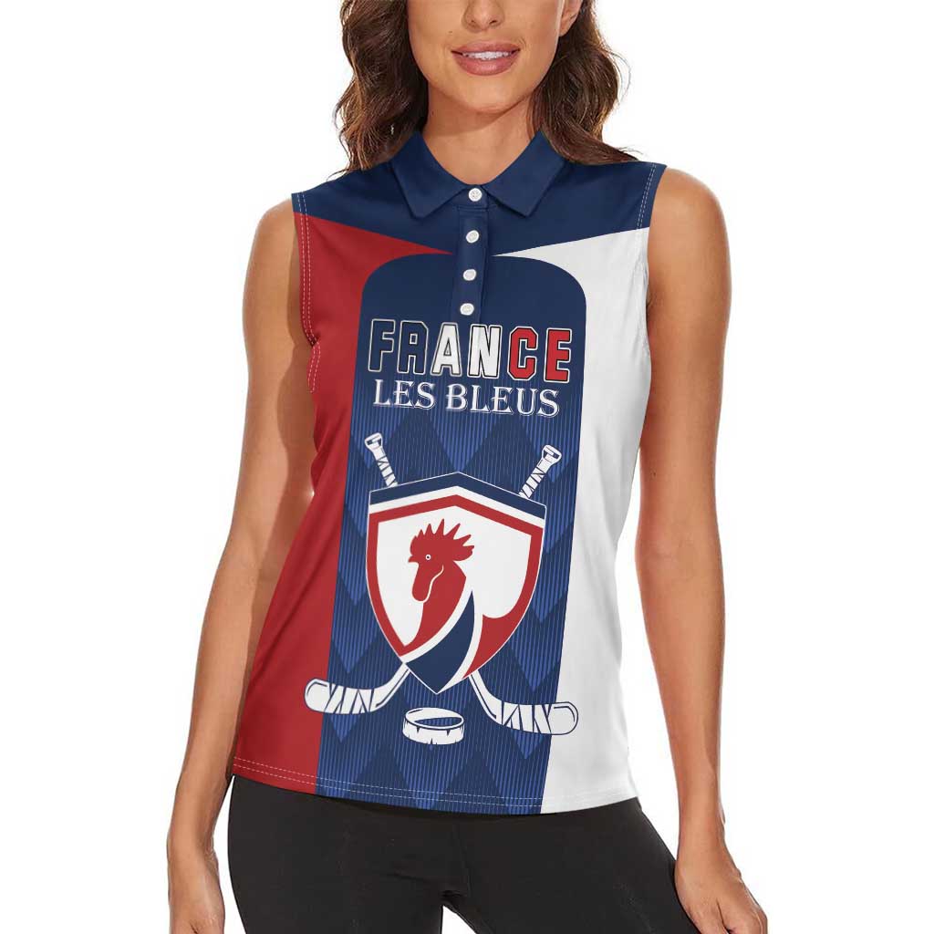 Custom France Hockey Women Sleeveless Polo Shirt Les Bleus Go Champions