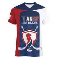 Custom France Hockey Women V-Neck T-Shirt Les Bleus Go Champions